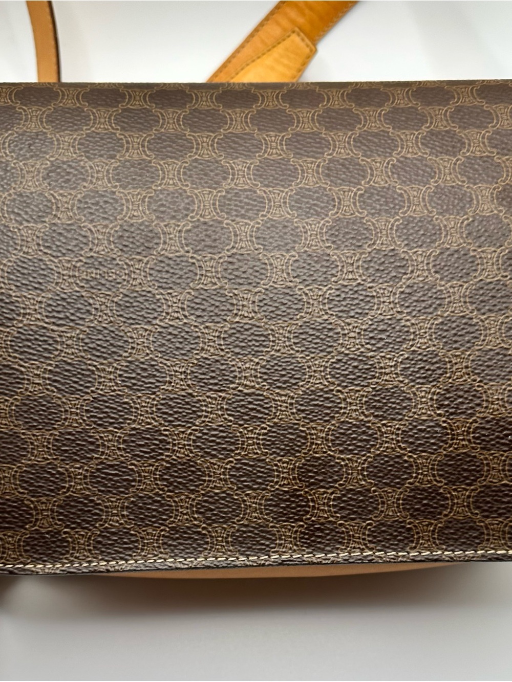Celine Brown Monogram Leather Clutch with Tan Strap and Gold Hardware - Picture 6 of 16